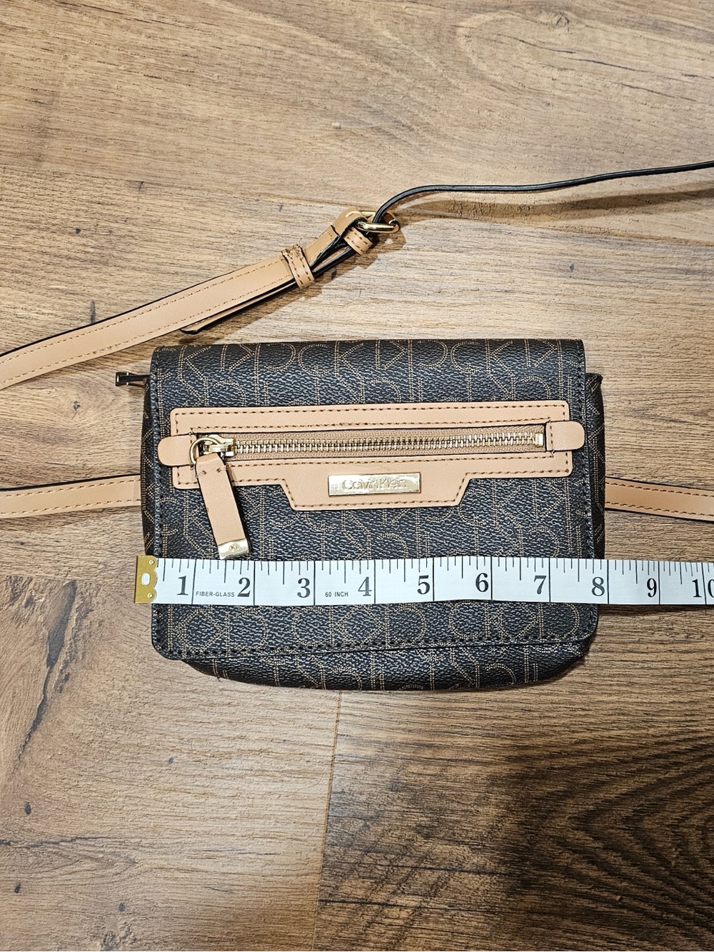 Calvin Klein Dark Brown Monogram Crossbody with Tan Trim - Picture 2 of 7